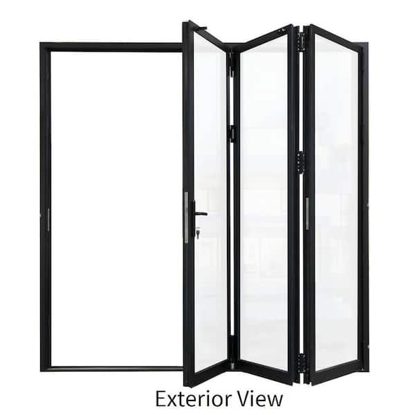 96 in. x 80 in. Matte Black Left to Right Out-Swing Thermal Break Aluminum Folding Patio Door with Locks