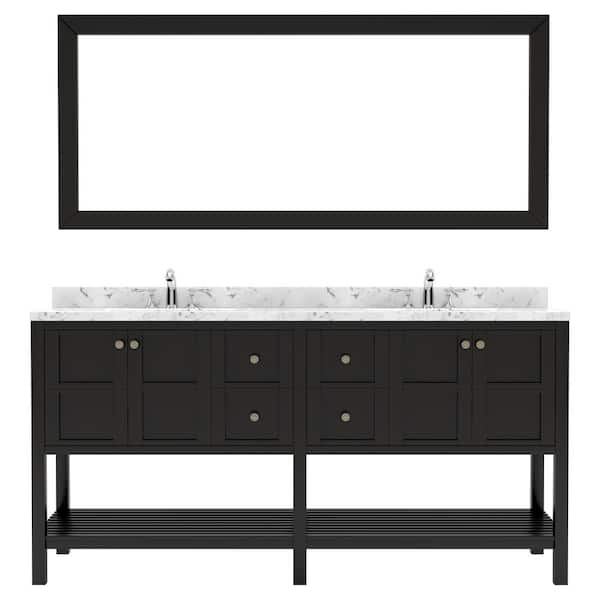 Virtu USA Winterfell 72 in. W x 22 in. D x 37 in. H Double Sink Bath Vanity in Espresso with Quartz Top and Mirror