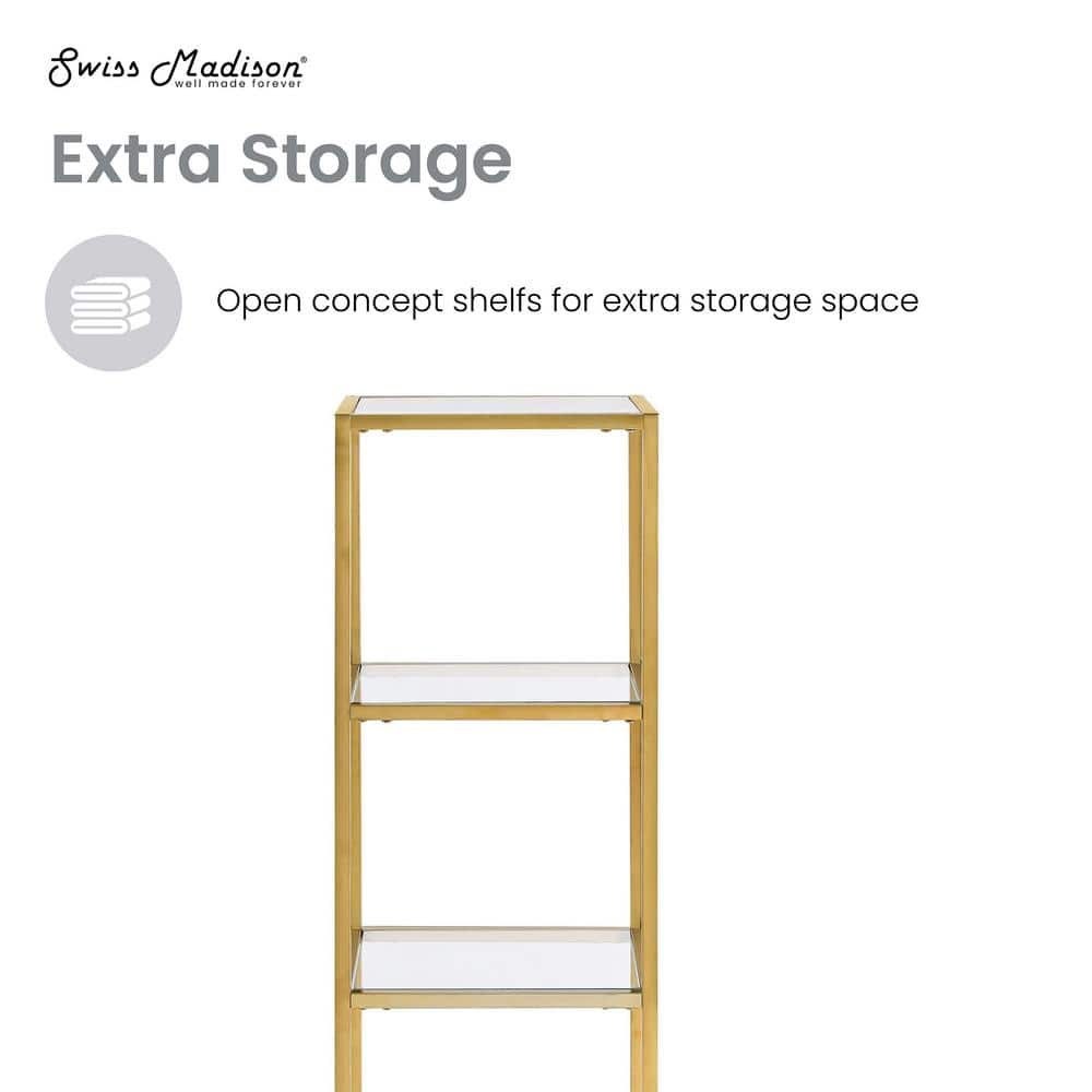 Pierre Brushed Gold Freestanding Linen Cabinet with Glass Shelves