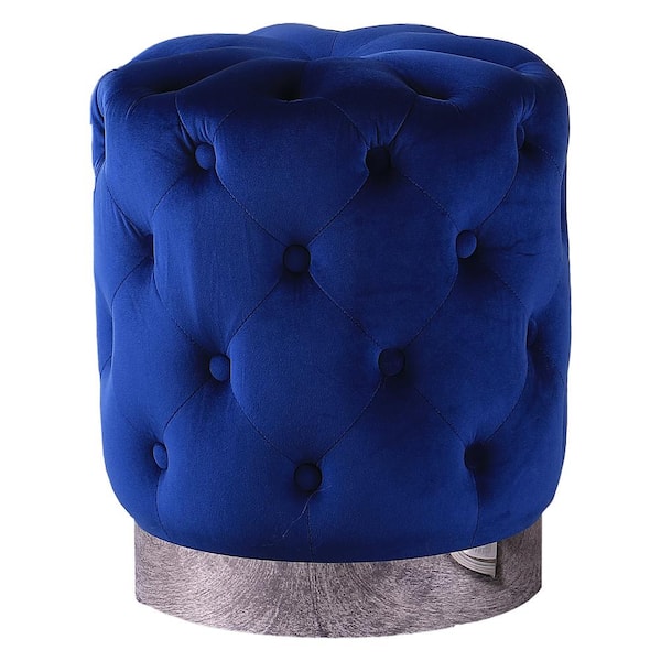 Best Master Furniture Jaime Blue Tufted Velvet Round Ottoman