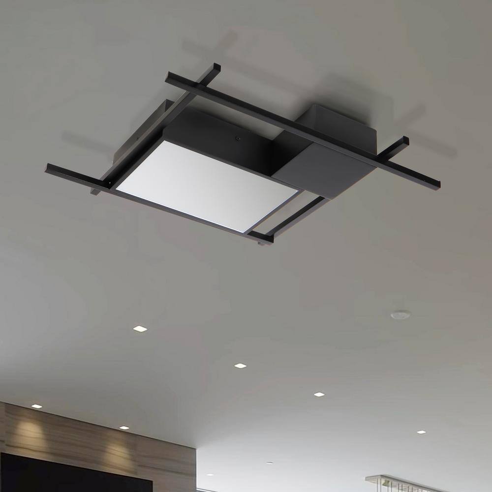 Radium 19" Black Aluminum LED Geometric Flush Ceiling Light