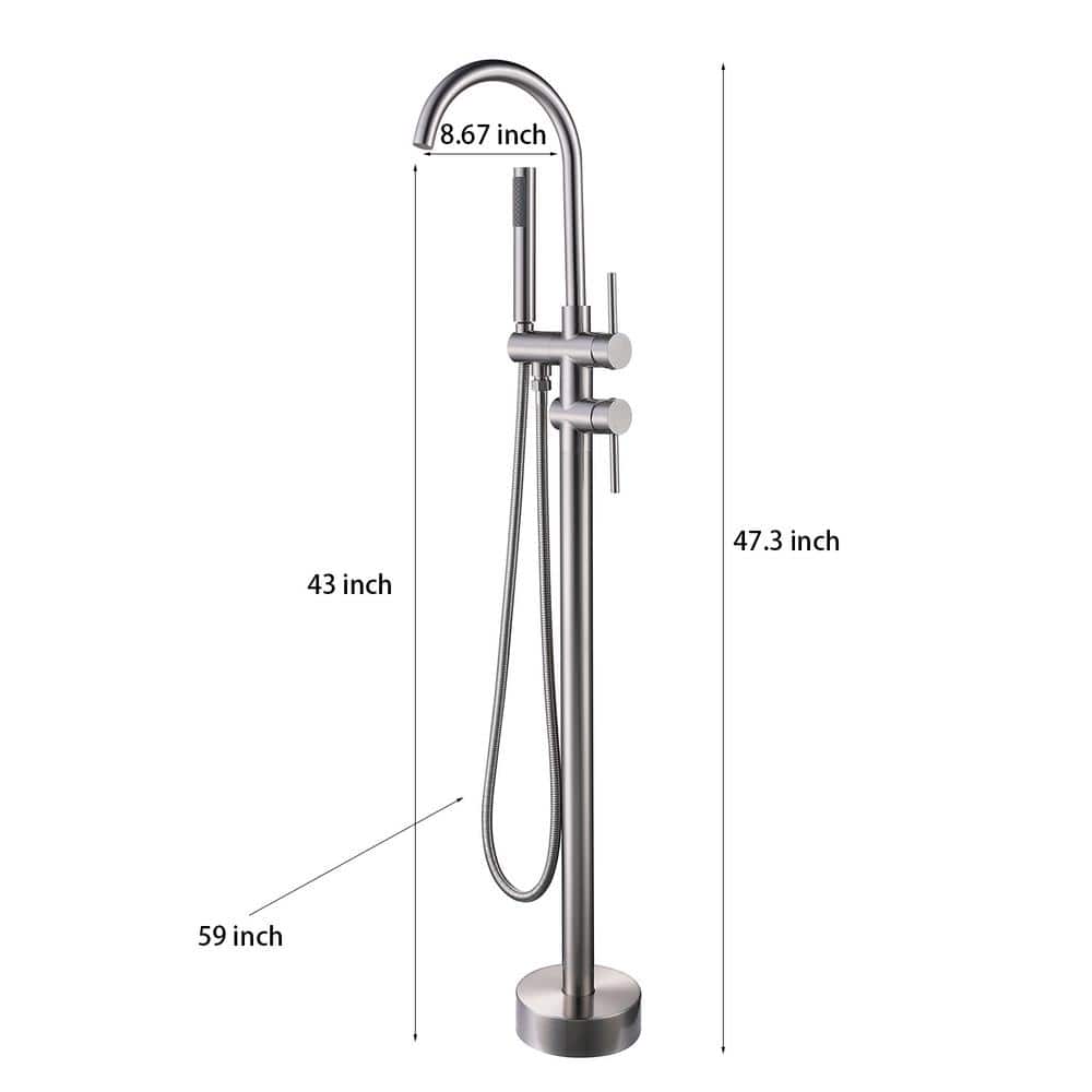 Brushed Nickel Freestanding Tub Filler with Hand Shower