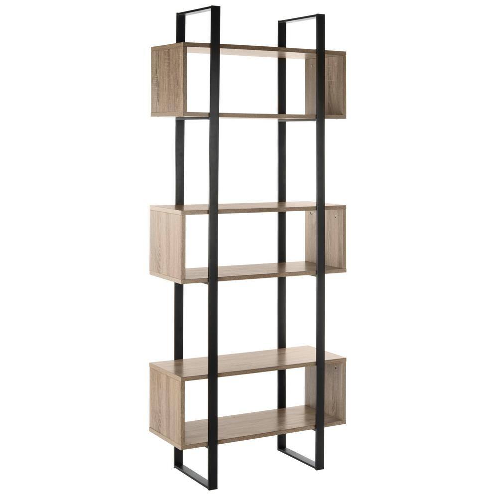 Adhara Transitional Oak and Black Iron Etagere, 32" W