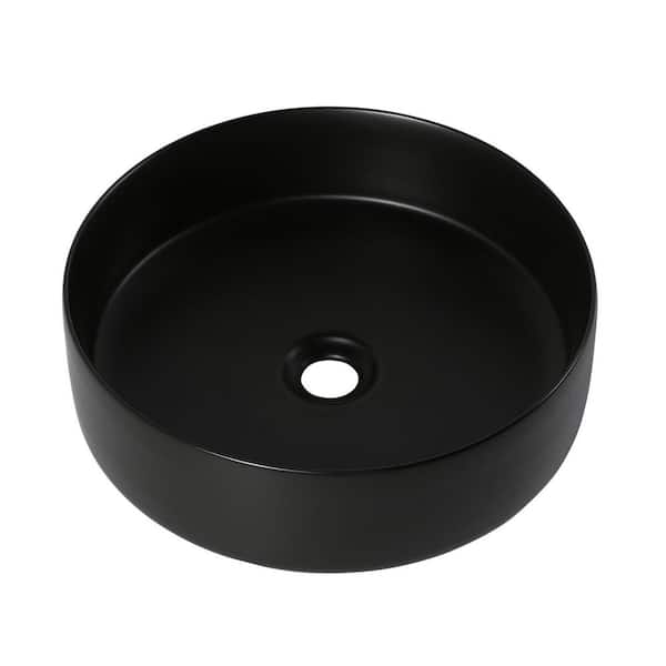 Miscool Anky Matte Black Ceramic 16 in. Round Bathroom Vessel Sink