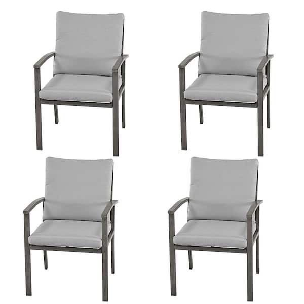 EGEIROSLIFE Modique 4-Piece Aluminum Patio Dining Chairs with Light Gray Cushions