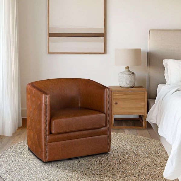 Wilmette Brown Tufted Barrel Swivel Armchair