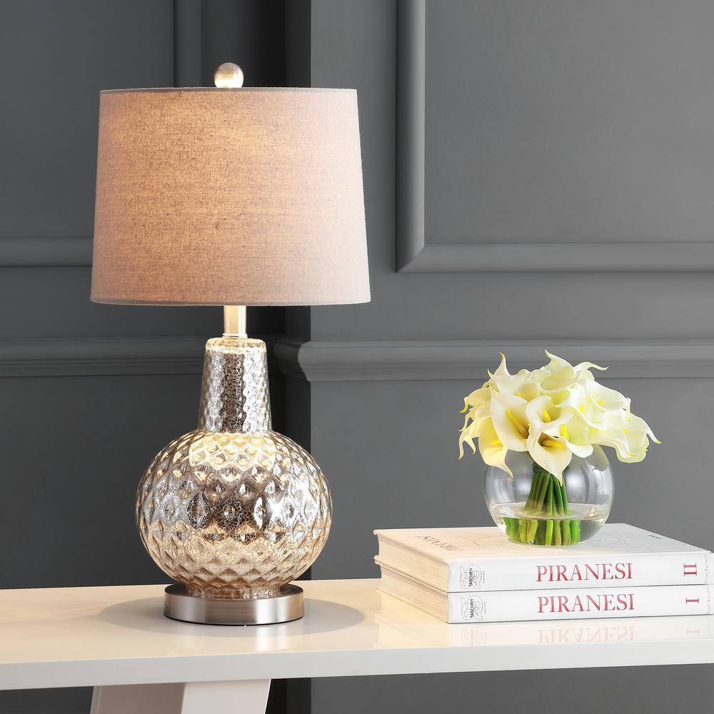 Elegant Silver Mercury Glass 27" Table Lamp with Ivory Cotton Shade
