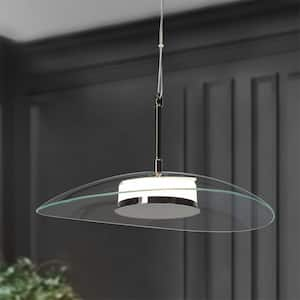 Modern 1-Light Black Nickel Pendant Light Island Integrated LED Hanging Ceiling Light with Dome Clear Glass Shade