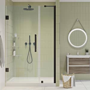 Tampa-Pro 38 in. L x 32 in. W x 75 in. H Alcove Shower Kit w/Pivot Frameless Shower Door in ORB w/Shelves and Shower Pan