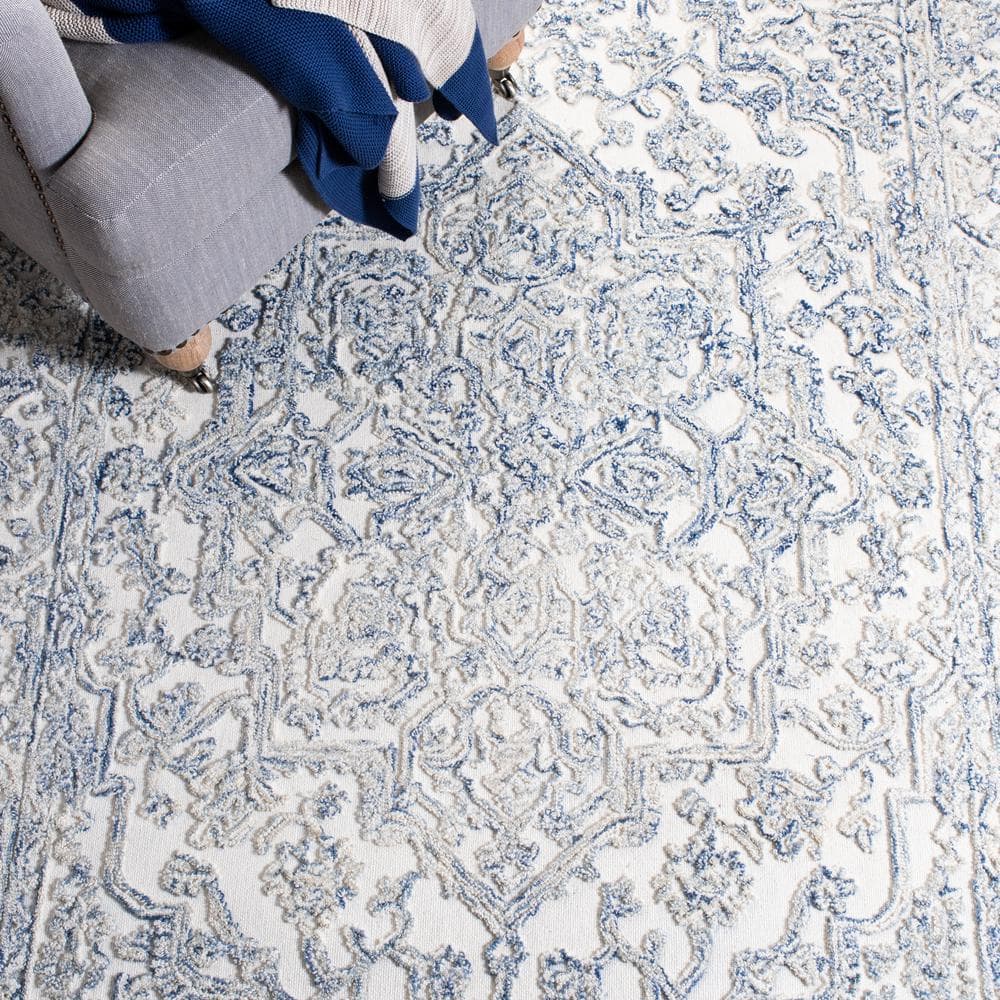 Ivory and Blue Hand-Tufted Wool 8' x 10' Area Rug