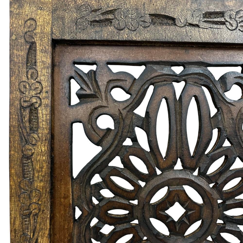 Rustic Brown Hand Carved Wooden Wall Panels, Set of Two