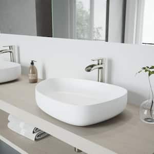 Peony Modern White Matte Stone 20 in. L x 15 in. W x 5 in. H Vessel Bathroom Sink