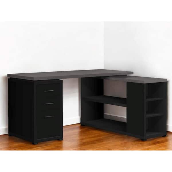 HomeRoots 47.25 in. L-Shaped Gray Engineered Wood 3-Drawer Computer Desks