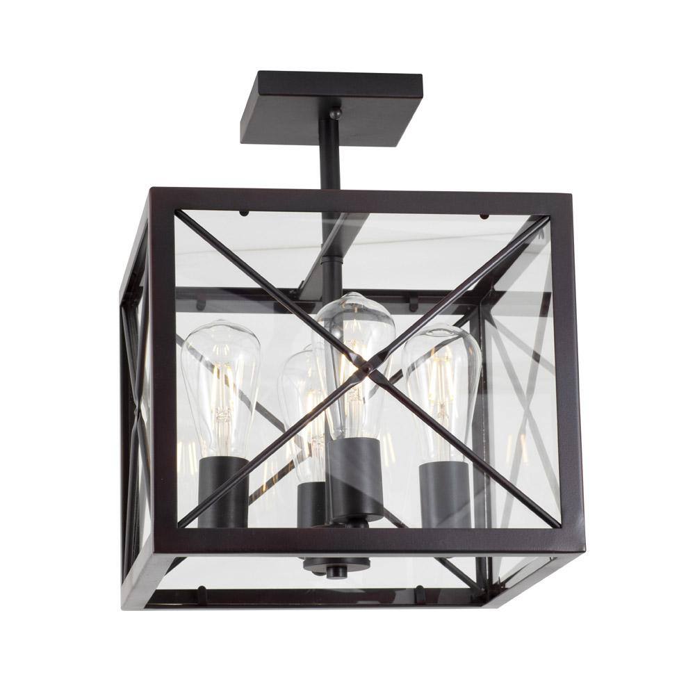 Contemporary Satin Bronze Semi-Flush Mount with Clear Glass