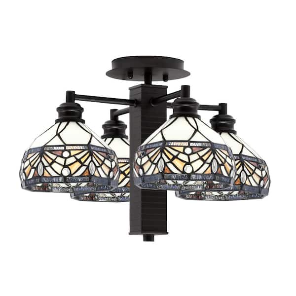 Unbranded Albany 18.25 in. 4-Light Espresso Semi-Flush with Kaleidoscope Art Glass Shades