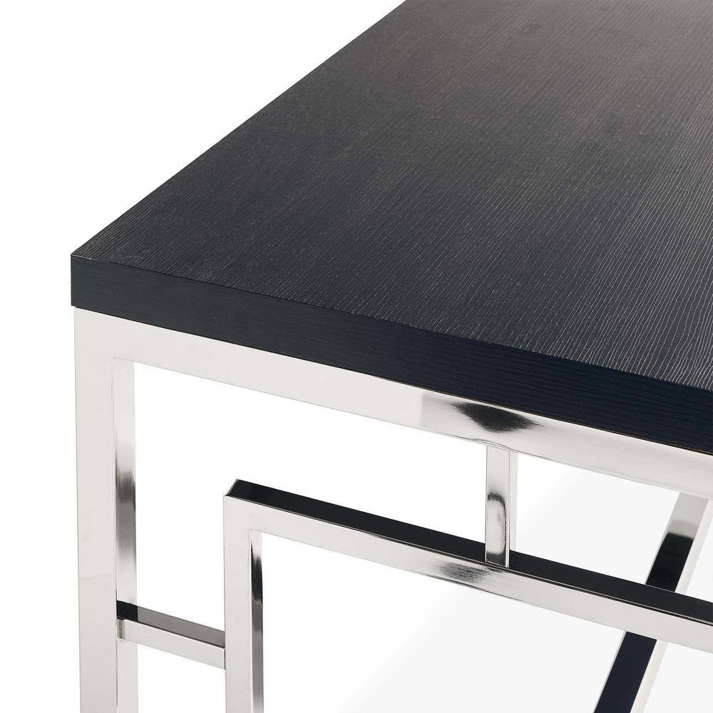 Harper Transitional Square End Table in Brown Chrome with Intricate Leg Design