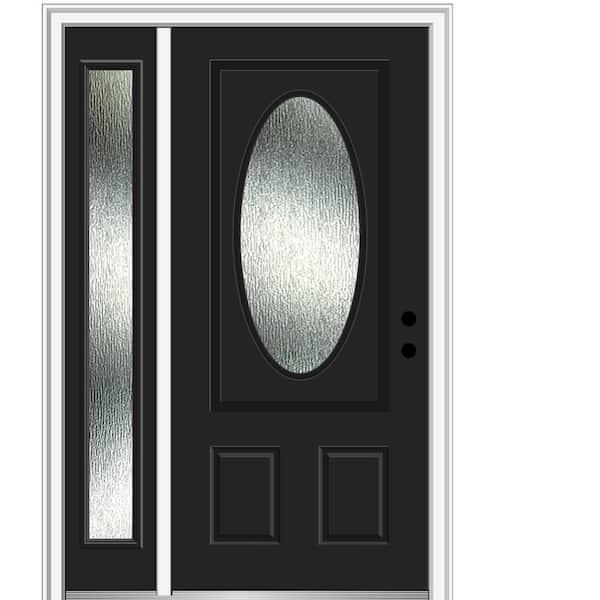 MMI Door 48 in. x 80 in. Left-Hand/Inswing Rain Glass Black Fiberglass Prehung Front Door on 6-9/16 in. Frame