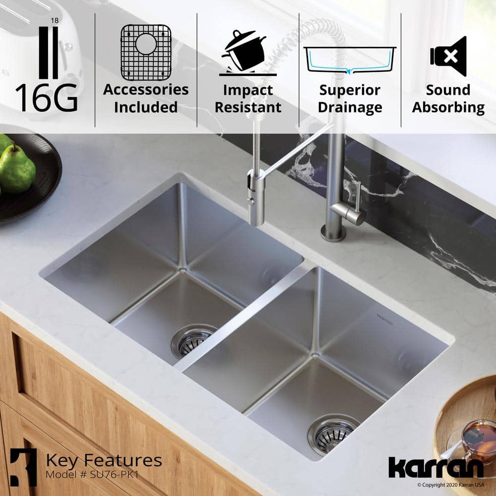 30" Satin Brushed Stainless Steel Double Bowl Farmhouse Sink
