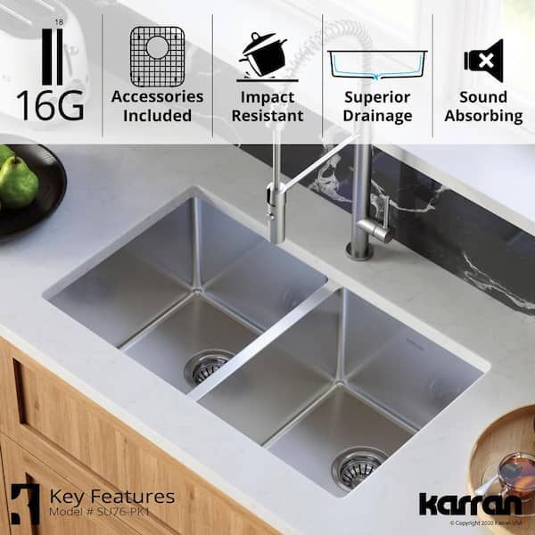 Karran SU76 16-Gauge Stainless Steel 30 in. Double Bowl