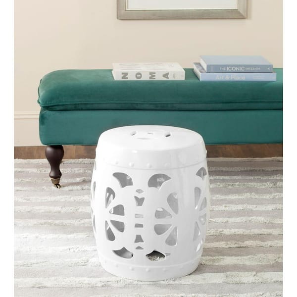 Stencil Blossom Antique White Ceramic Garden Stool