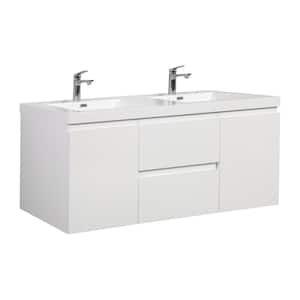 60 in. W x 20 in. D x 22 in. H Double Sink Wall-mounted Bath Vanity in White with Glossy White Cultured Marble Top