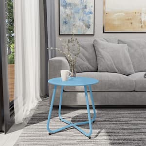 Gray Blue Round Steel Outdoor Side Table