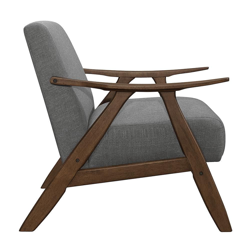 Transitional Gray Fabric Accent Chair with Walnut Wood Frame