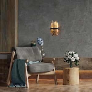 Synthienniser 1-Light Matte Black Modern Acrylic Wall Sconce with Vintage Goldleaf Shade Contemporary Wall Light