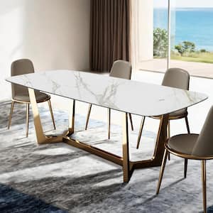 Riven Gold Ceramic 71 in. Trestle Dining Table (Seats 6)