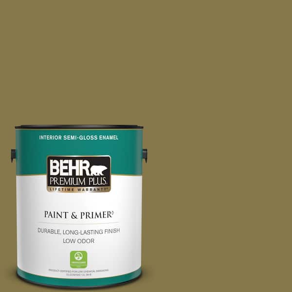 BEHR PREMIUM PLUS 1 gal. #M330-7 Green Tea Leaf Semi-Gloss Enamel Low Odor Interior Paint & Primer