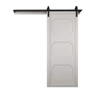 30 in. x 84 in. The Harlow III Primed Wood Sliding Barn Door with Hardware Kit in Stainless Steel