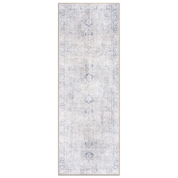 Amber Blue 2 ft. 6 in. x 10 ft. Vintage Boho Medallion Machine Washable Non Slip Runner Rug