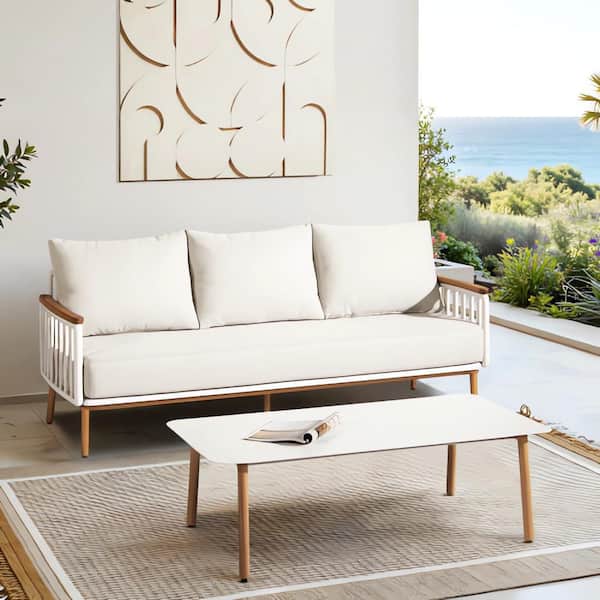 Rhodes 2pc Teak & Aluminum Outdoor Sofa and Coffee Table Set