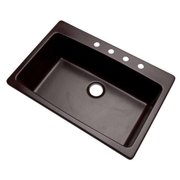 Mont Blanc Rockland Dual Mount Composite Granite 33 in. 4-Hole Single Bowl Kitchen Sink in Espresso