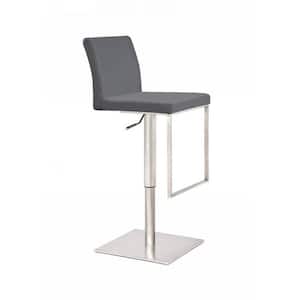 Charlie 37 in. Gray Low Back Metal Bar Stool with Faux Leather Seat