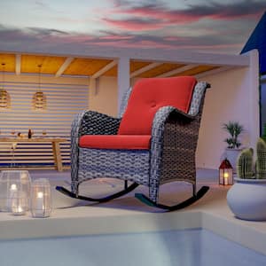 Wicker Outdoor Patio Rocking Chair with Red Cushion