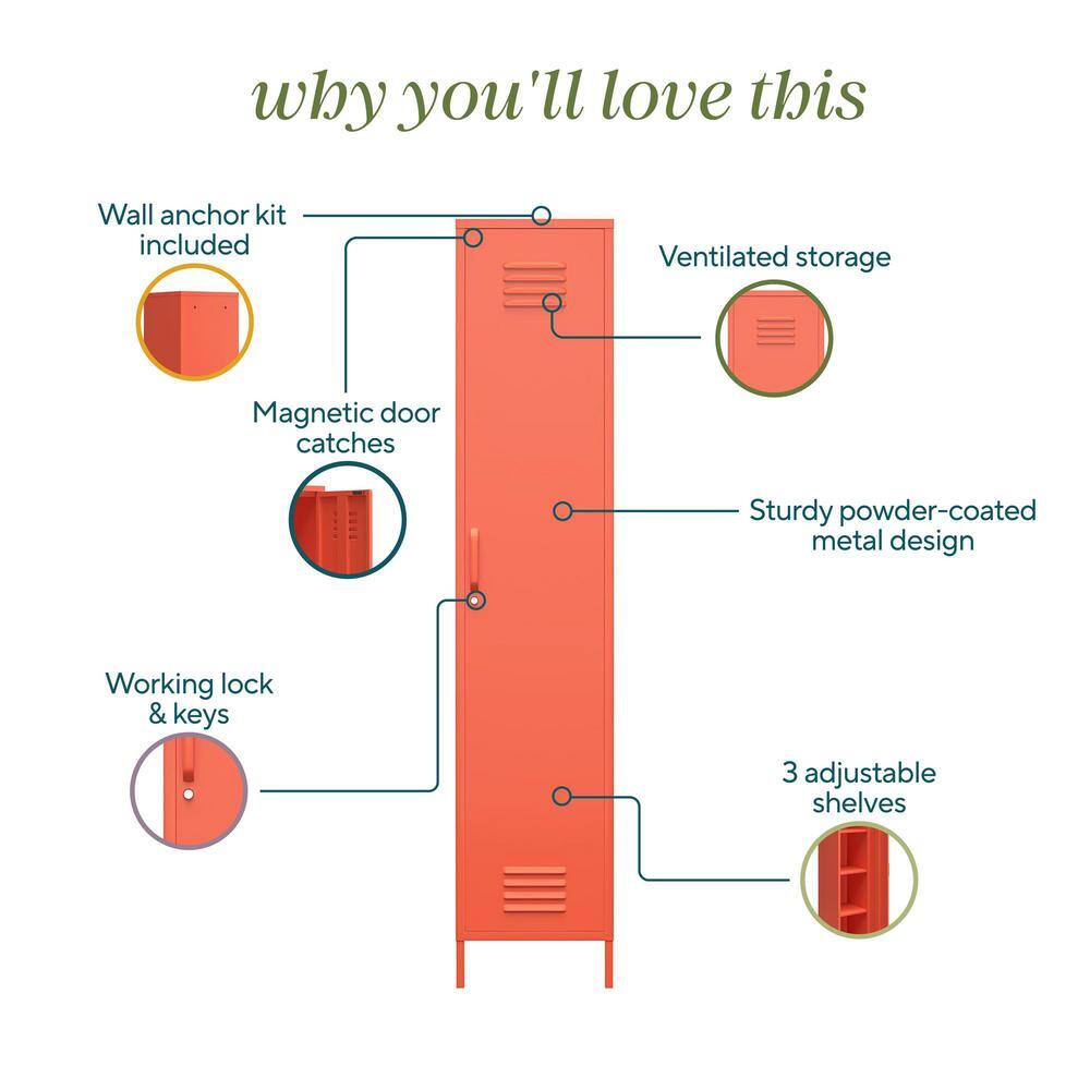 Cache Tall Orange Metal Locker Storage Cabinet with Adjustable Shelving
