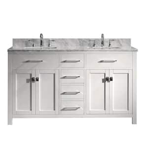 Caroline 60 in. W Bath Vanity in White with Marble Vanity Top in White with Square Basin
