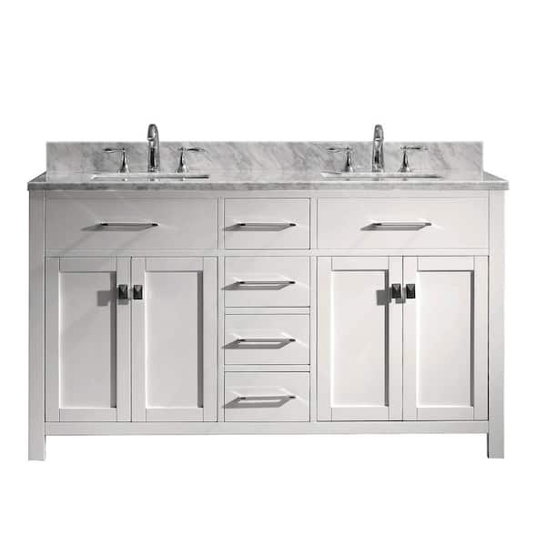 Virtu USA Caroline 60 in. W Bath Vanity in White with Marble Vanity Top in White with Square Basin