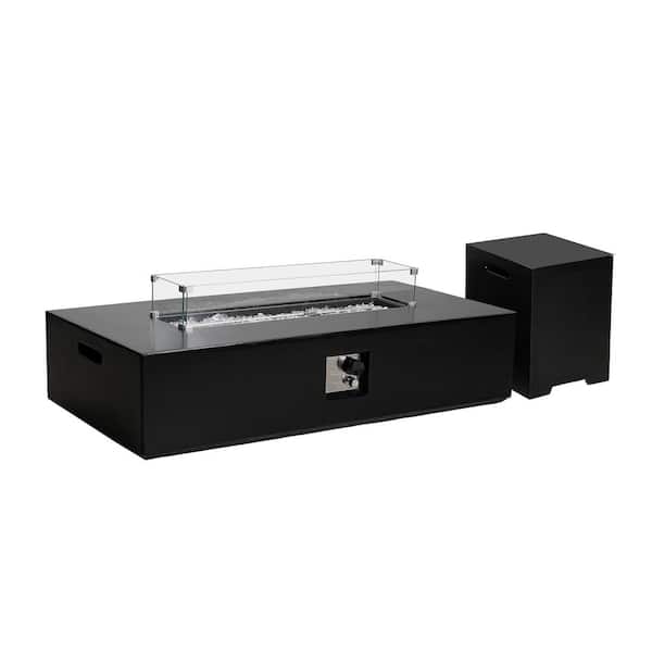 Cesicia 54 in. Black 50,000 BTU Outdoor Propane Gas Fire Pit Table with Glass Wind Guard and Water-Resistent Cover (3-Piece)