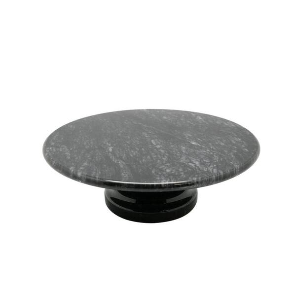 Creative Home 10 in. x 10 in. x 3.125 in. Cake Plate on Pedestal in Black Marble