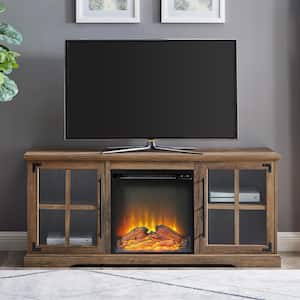 60 in. Reclaimed Barnwood Composite TV Stand Fits TVs Up to 65 in. with Electric Fireplace
