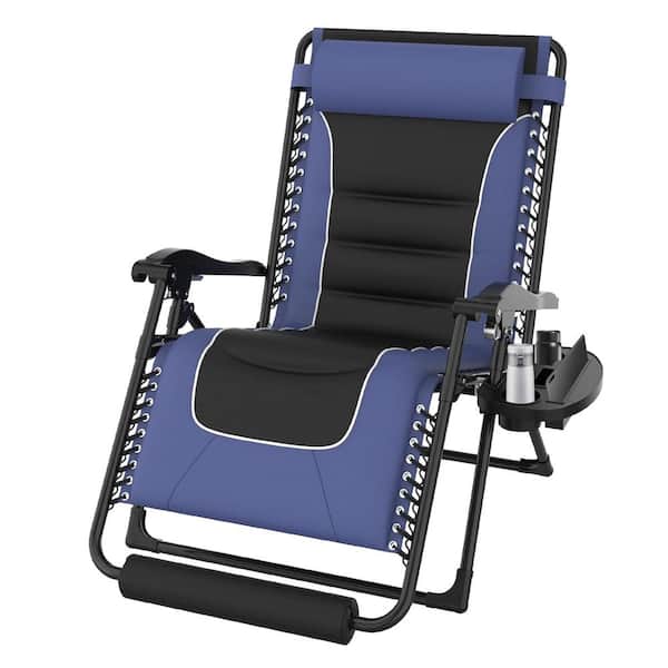 SEEUTEK Cially 29In Blue&Black Metal Outdoor Patio Oversized Zero Gravity Chaise Lounge Reclining Camping with Cushion