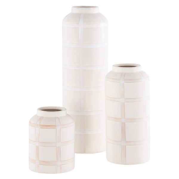 SAFAVIEH Luette 15 in. Glazing Cream Decorative Vase (Set of 3)