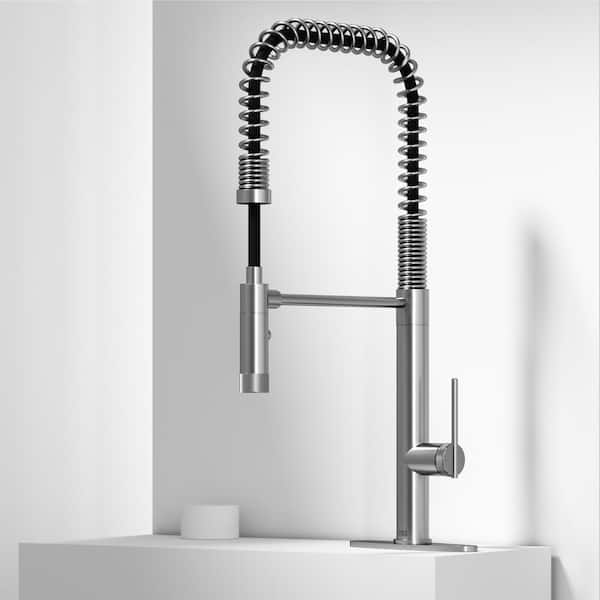 VIGO Sterling Single Handle Pull-Down Sprayer Kitchen Faucet Set with Deck Plate in Stainless Steel