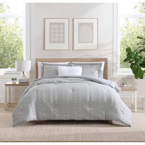 Morgan Textured Seersucker Stripe Silver Grey 3-Piece Soft Polyester Seersucker Comforter Set - King