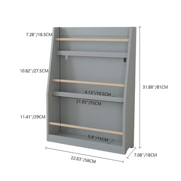Mero 31.88 in. Tall Gray MDF Wood 3-Tier Freestanding Kids Bookcase with Open Shelves