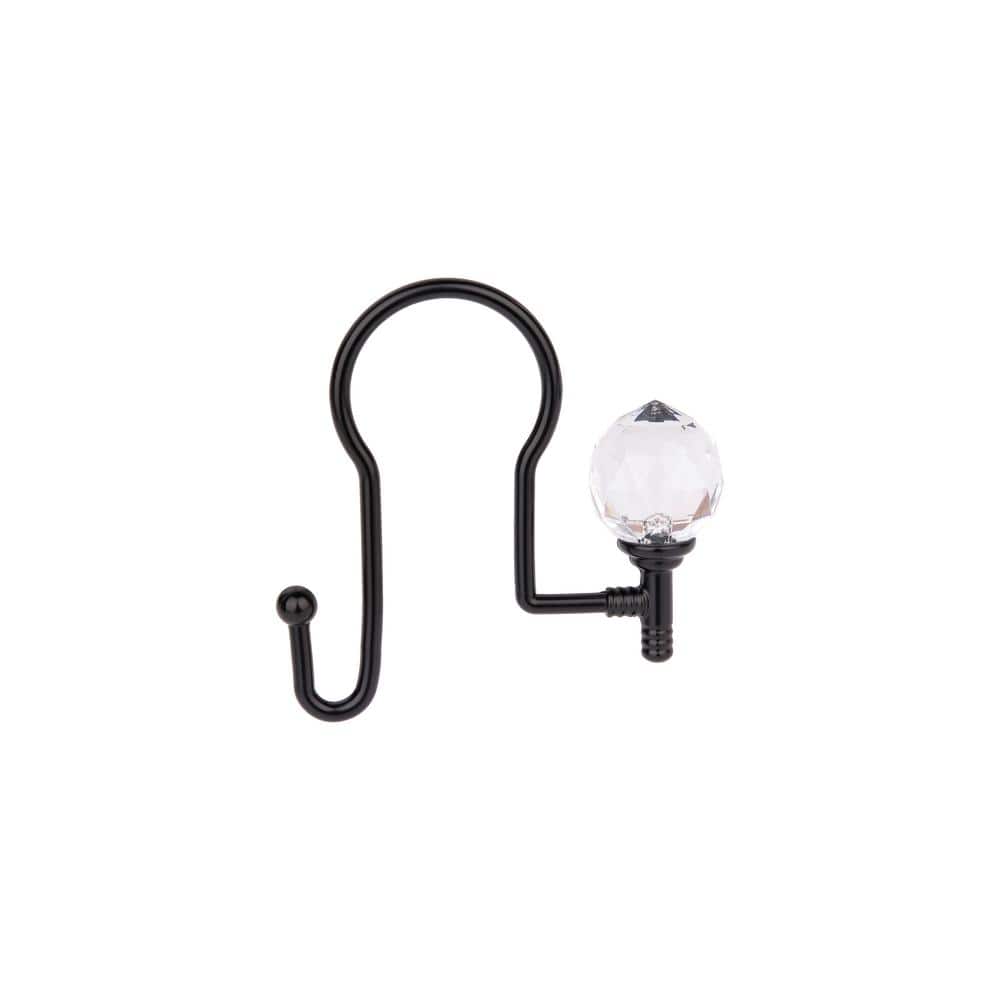 Matte Black Double Shower Curtain Hooks with Crystal Design
