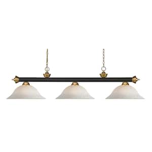 Riviera 3-Light Bronze plus Satin Gold plus White Mottle Glass Shade Billiard Light With No Bulbs Included