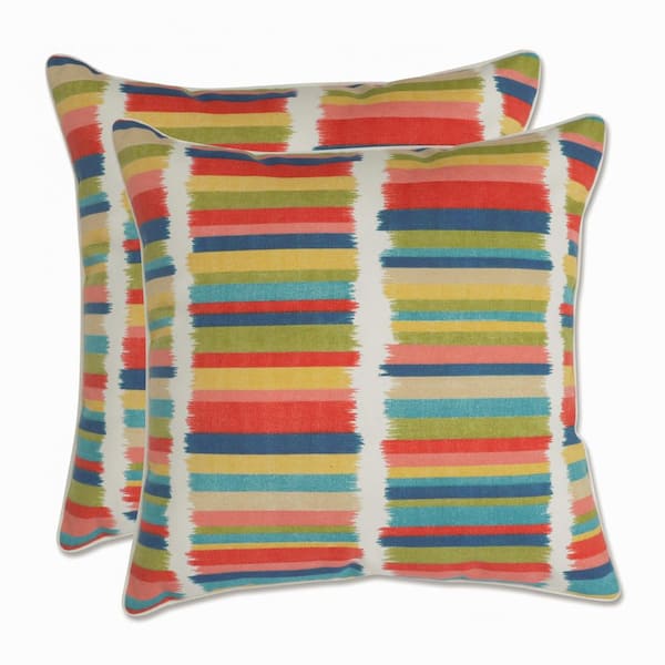 Pillow Perfect Stripe Multicolored Square Outdoor Square Throw Pillow 2-Pack